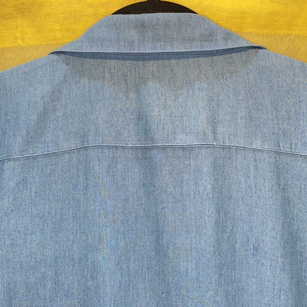 DENIM DUSTER BLUE LONG SLEEVES COLLAR SPLITS SZ XS - Picture 8 of 11